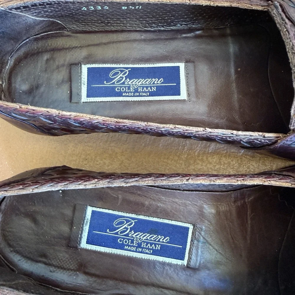 Bragano‎ Cole Haan Men's Sz 8.5 N Brown Woven Leather Tassel Loafers Shoes Italy